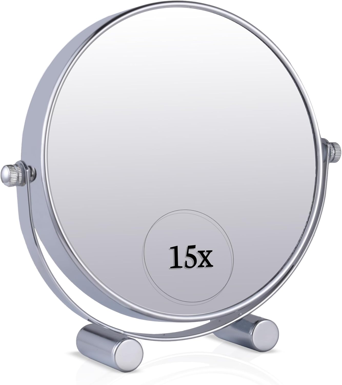 Small 15X Magnifying Cosmetic Tabletop Mirror, 6"W x 6.7"H (Chrome) - MVS6AA15X - 20 Units Per Carton