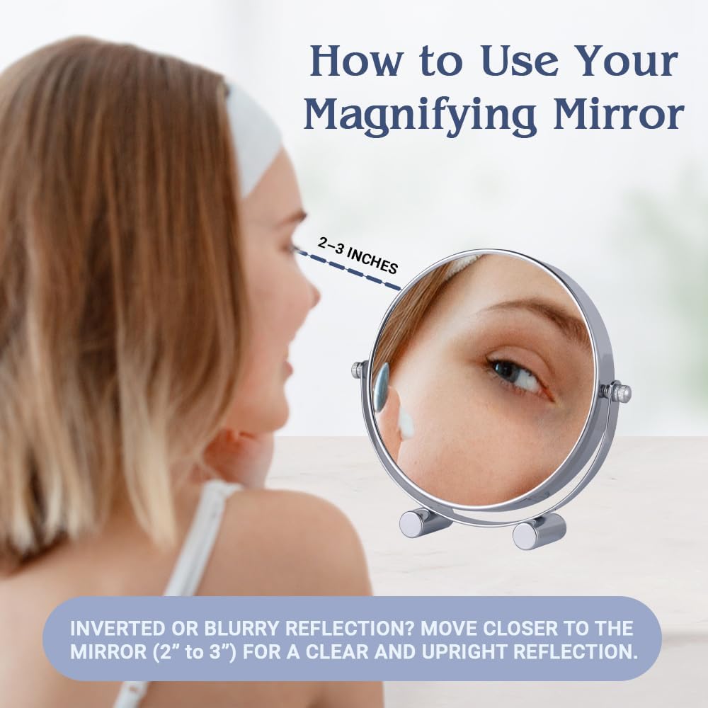 Small 15X Magnifying Cosmetic Tabletop Mirror, 6"W x 6.7"H (Chrome) - MVS6AA15X - 20 Units Per Carton