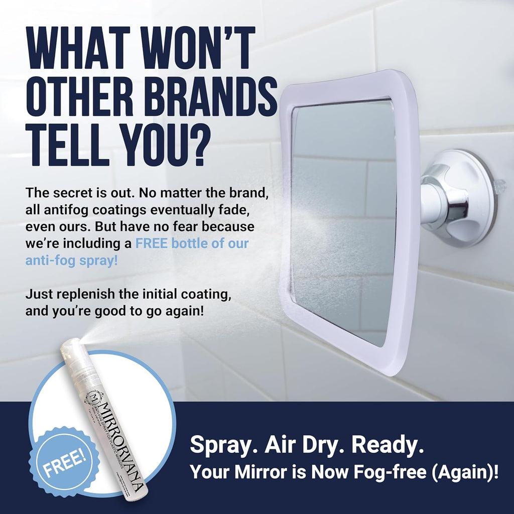 Fogless Shower Mirror with Suction Mount (Pure White) - MVSF63WH1X - Case Pack of 36