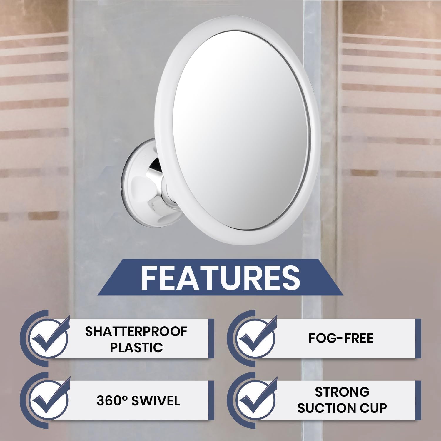 Round Fogless Shower Mirror with Suction Mount (White) - MVCF67WH1X - 36 Units Per Carton