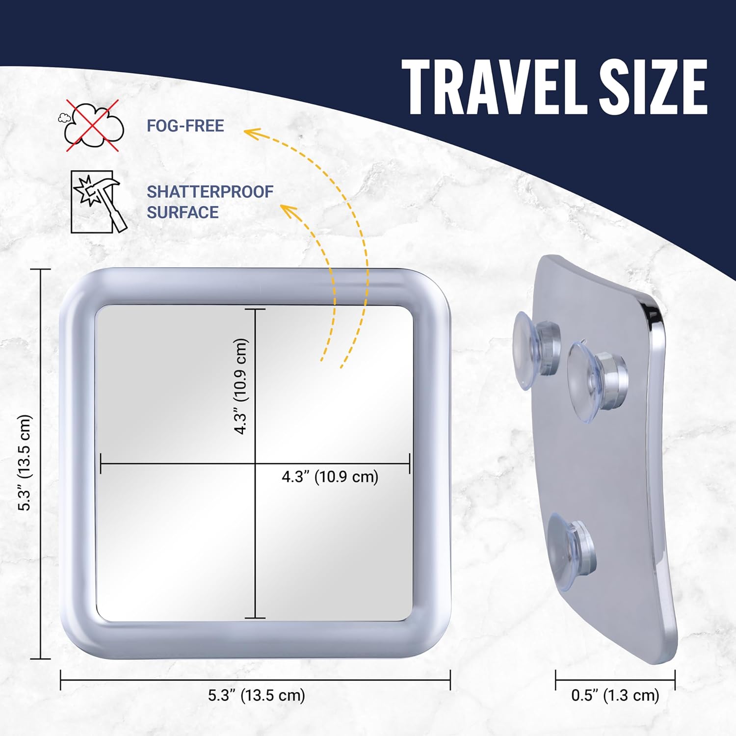Small Travel Fogless Shower Mirror with Suction Cups (Chrome)