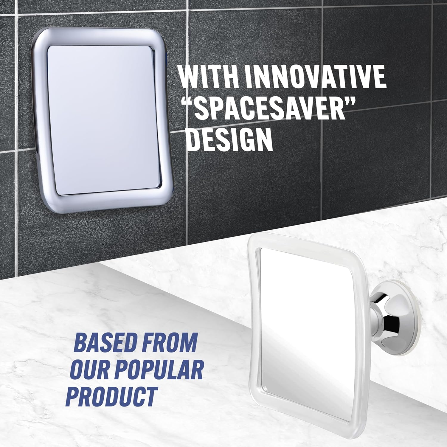 Small Travel Fogless Shower Mirror with Suction Cups (Chrome) - MVSSF53CH1X - 72 Units Per Carton