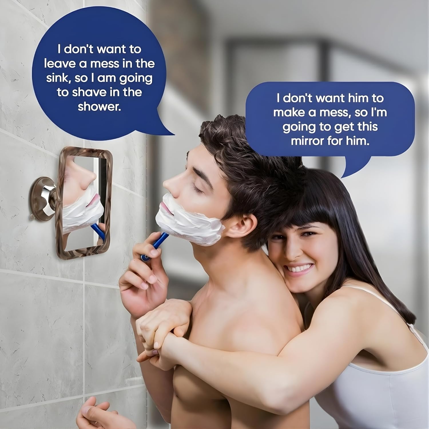 Fogless Shower Mirror for Shaving with Suction Mount (Cocoa Marble Print)