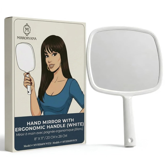 Portable Hand Mirror with Flat Handle (White)