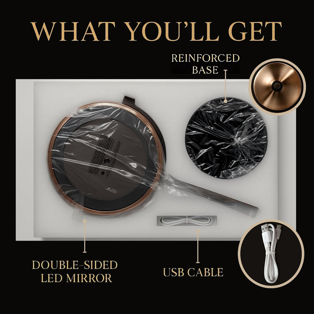 Lighted 15X/1X Magnifying Tabletop Makeup Mirror, 8" Wide (Bronze)