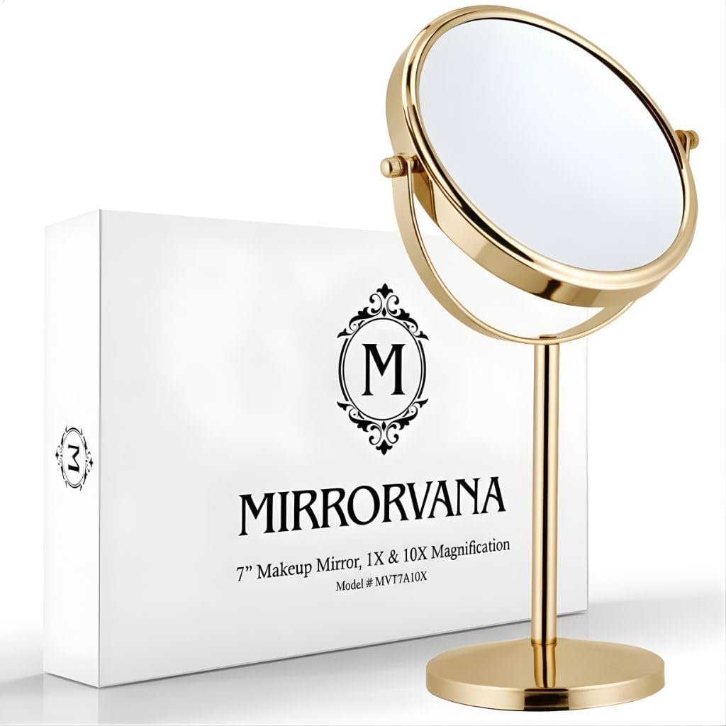 Retail Countertop Mirror with 10X/1X Magnification, 7"W x 14"H (Gold) - MVT7GG10X - 10 Units Per Carton