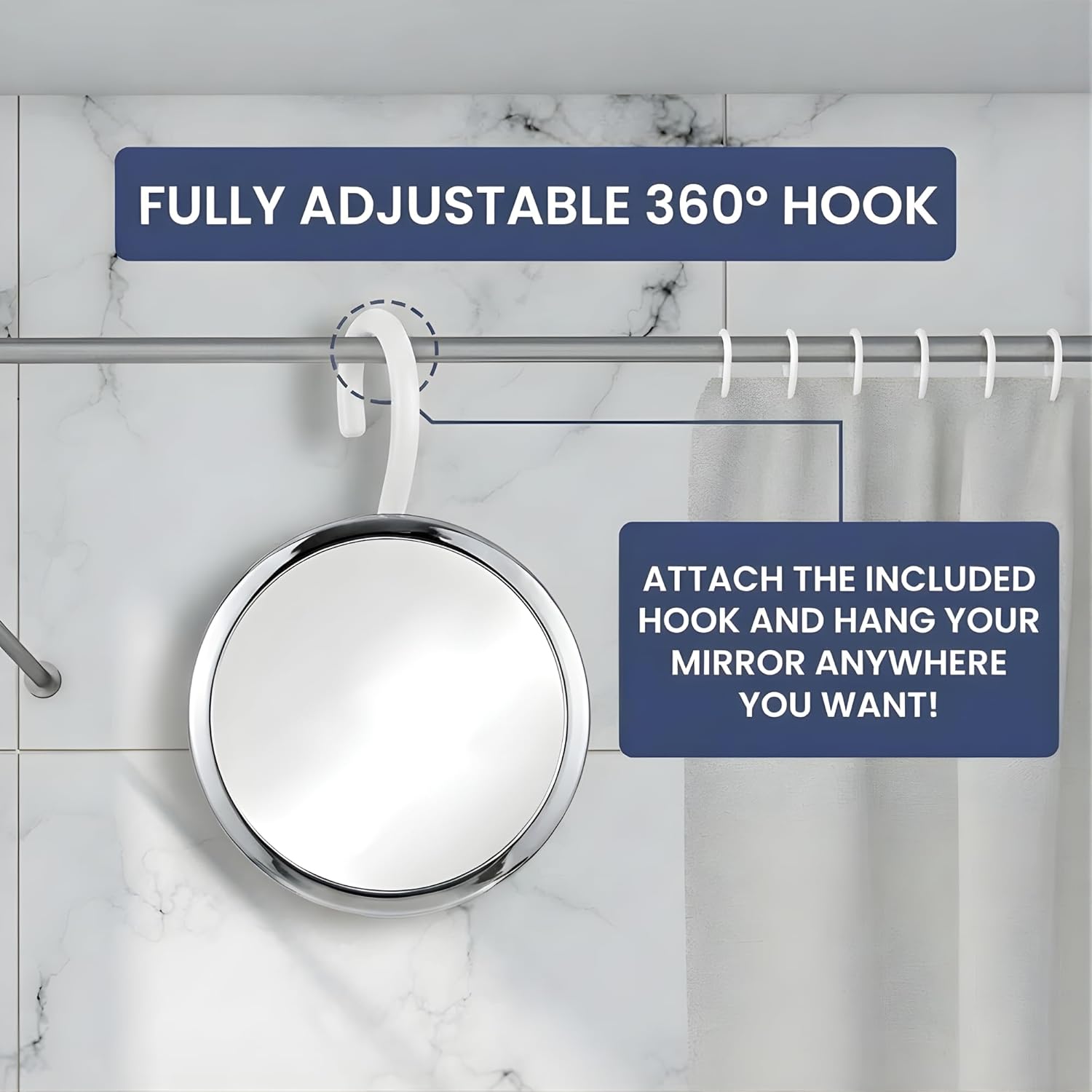 Round Hangable Fogless Shower Mirror (Chrome) - MVCFHK67CH1X - 60 Units Per Carton