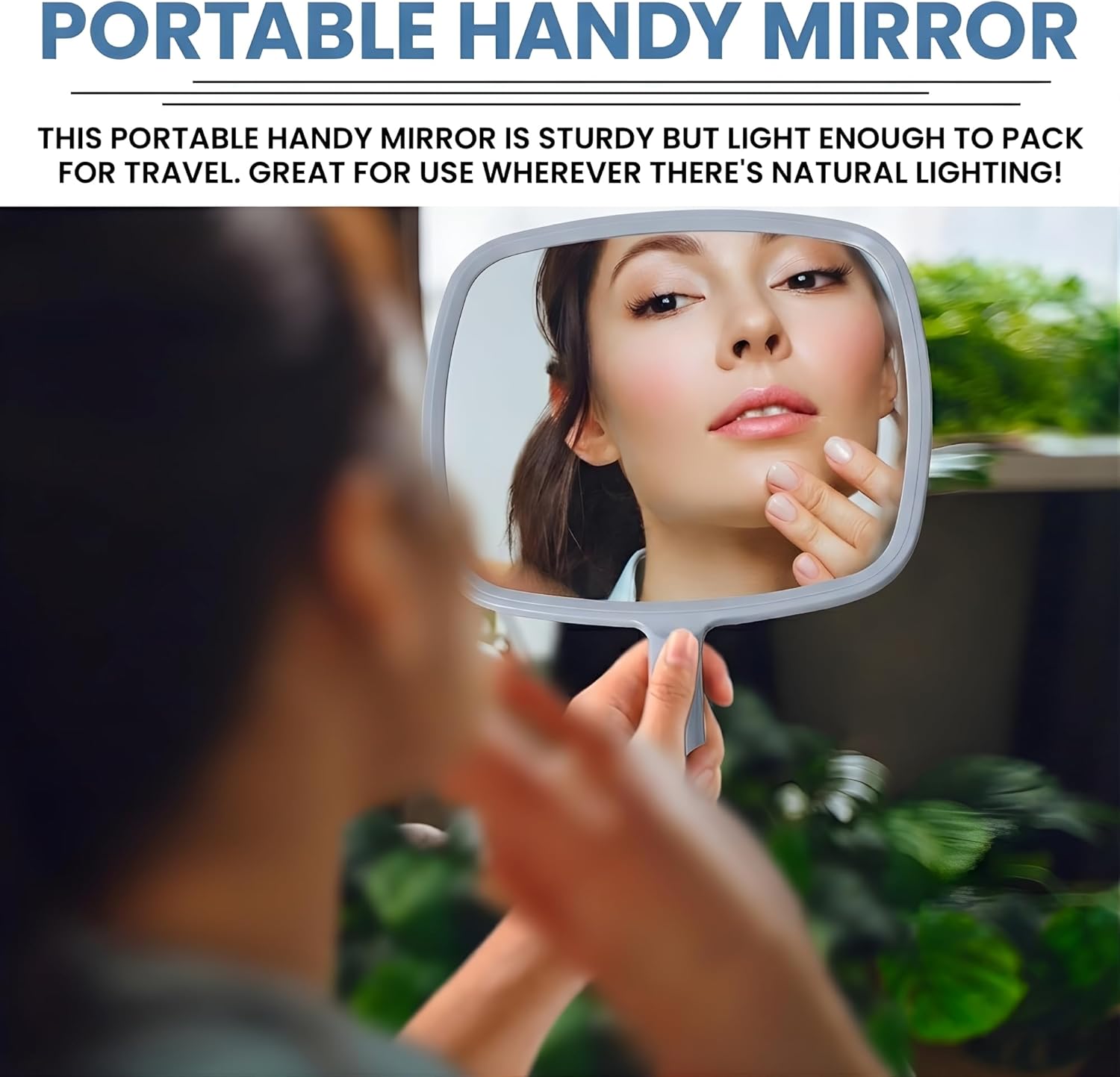 Portable Hand Mirror with Flat Handle (Silver)