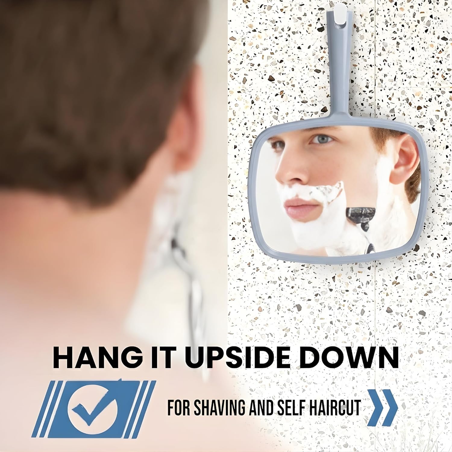 Portable Hand Mirror with Flat Handle (Silver)