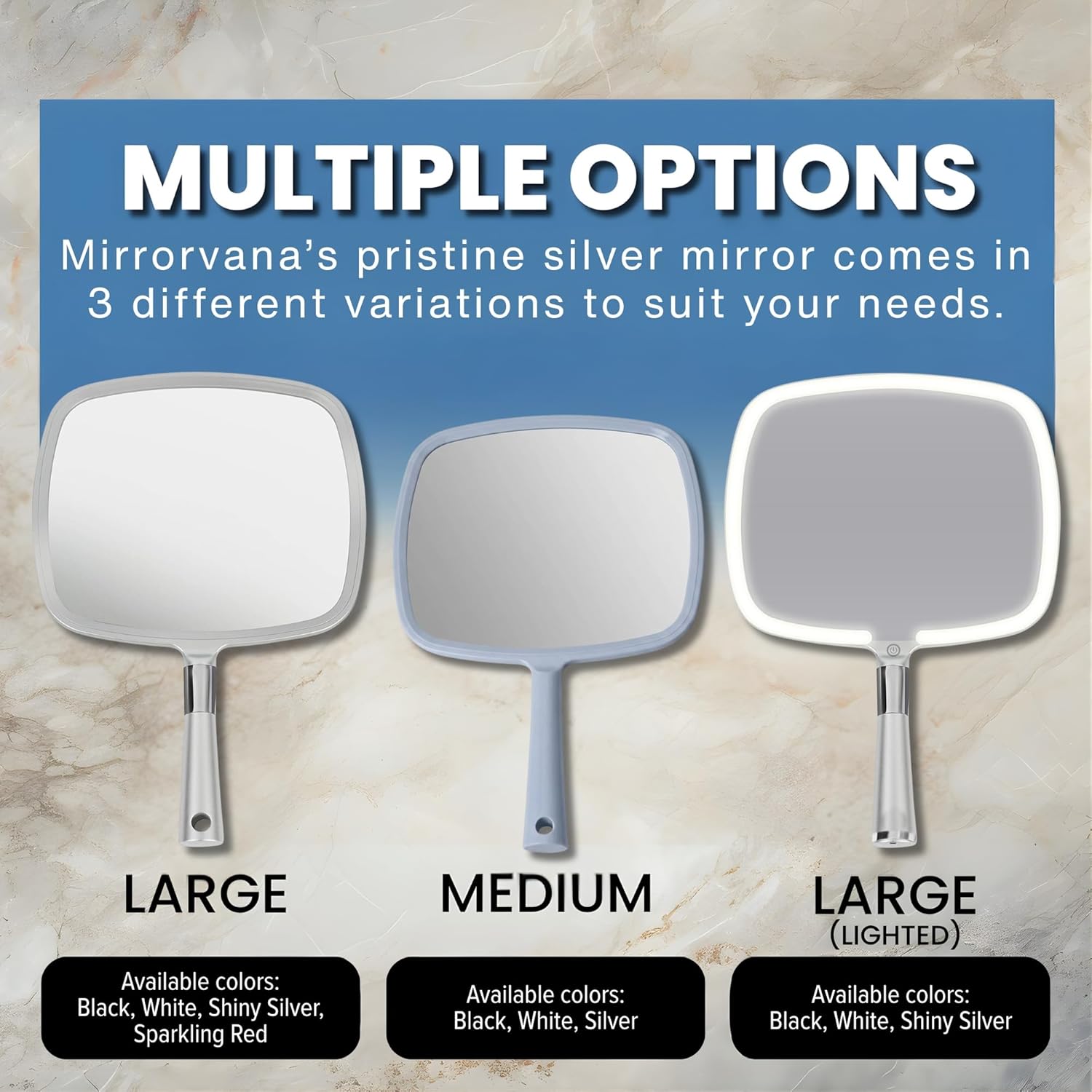 Portable Hand Mirror with Flat Handle (Silver)