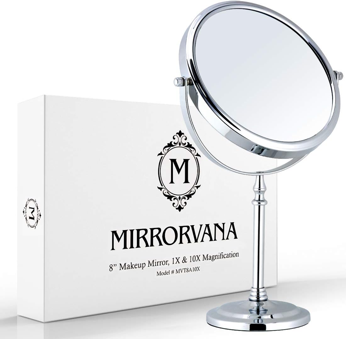 Retail Countertop Mirror with 10X/1X Magnification, 8"W x 15"H (Chrome) - MVT8A10X - 10 Units Per Carton