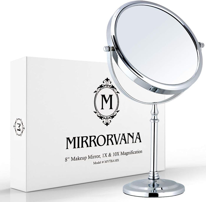 Retail Countertop Mirror with 10X/1X Magnification, 8"W x 15"H (Chrome) - MVT8A10X - 10 Units Per Carton