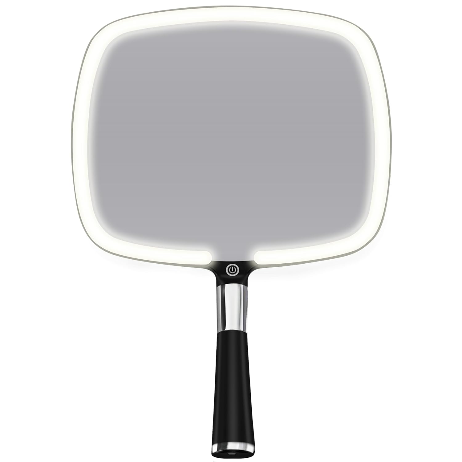 Lighted Travel Hand Mirror with Detachable Stand (Black) - MVHH79A1XLED - 16 Units Per Carton
