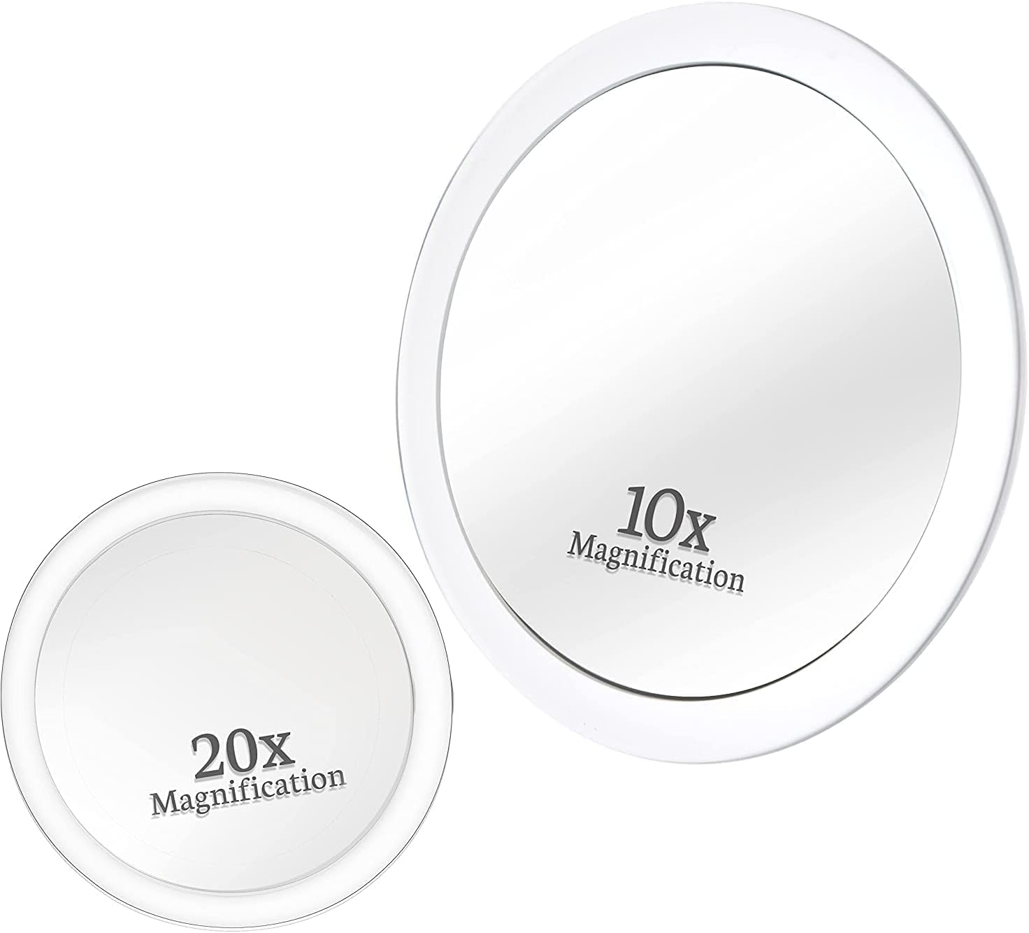 20X & 10X Magnifying Mirror Set, 3 Suction Cups Each, 6" & 4"