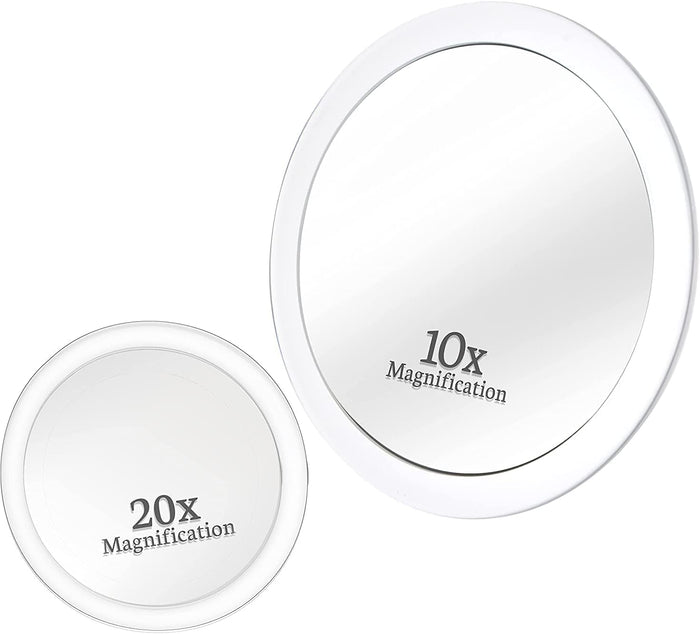 20X & 10X Magnifying Mirror Set, 3 Suction Cups Each, 6" & 4"
