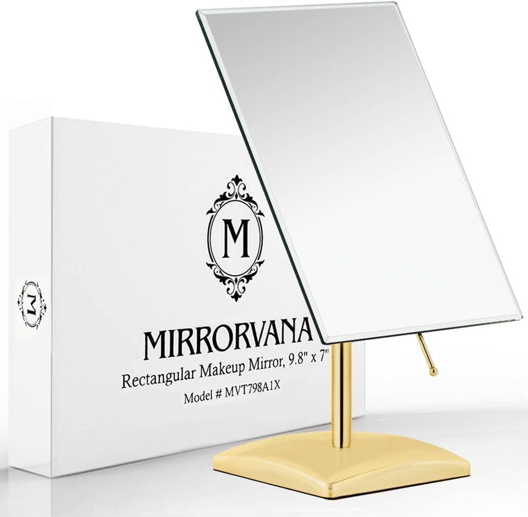MIRRORVANA Large Free Standing Mirror for Bathroom Countertop, Dressing Table and Vanity Set - 9.8" x 7" (Gold)
