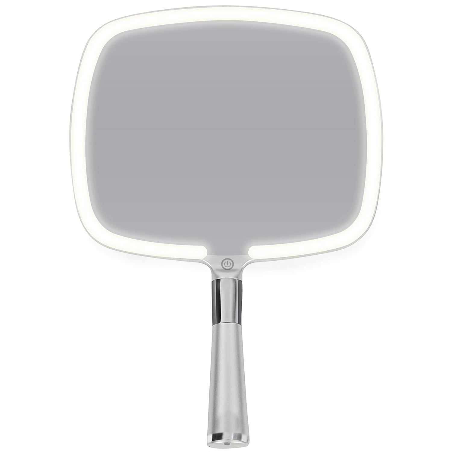 Lighted Travel Hand Mirror with Detachable Stand (Silver)