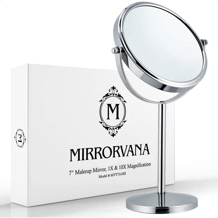 Retail Countertop Mirror with 10X/1X Magnification, 7"W x 14"H (Chrome) - MVT7A10X - 10 Units Per Carton
