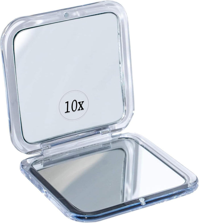 MIRRORVANA 10X Magnifying Makeup Mirror for Travel - Mini, 10X/1X Double Sided, Portable, Handheld - Compact Mirror for Women's Makeup - Square 3.3" x 3.3"