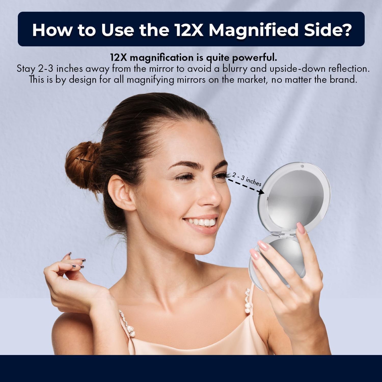 12X Round Magnifying Compact Mirror (Silver)