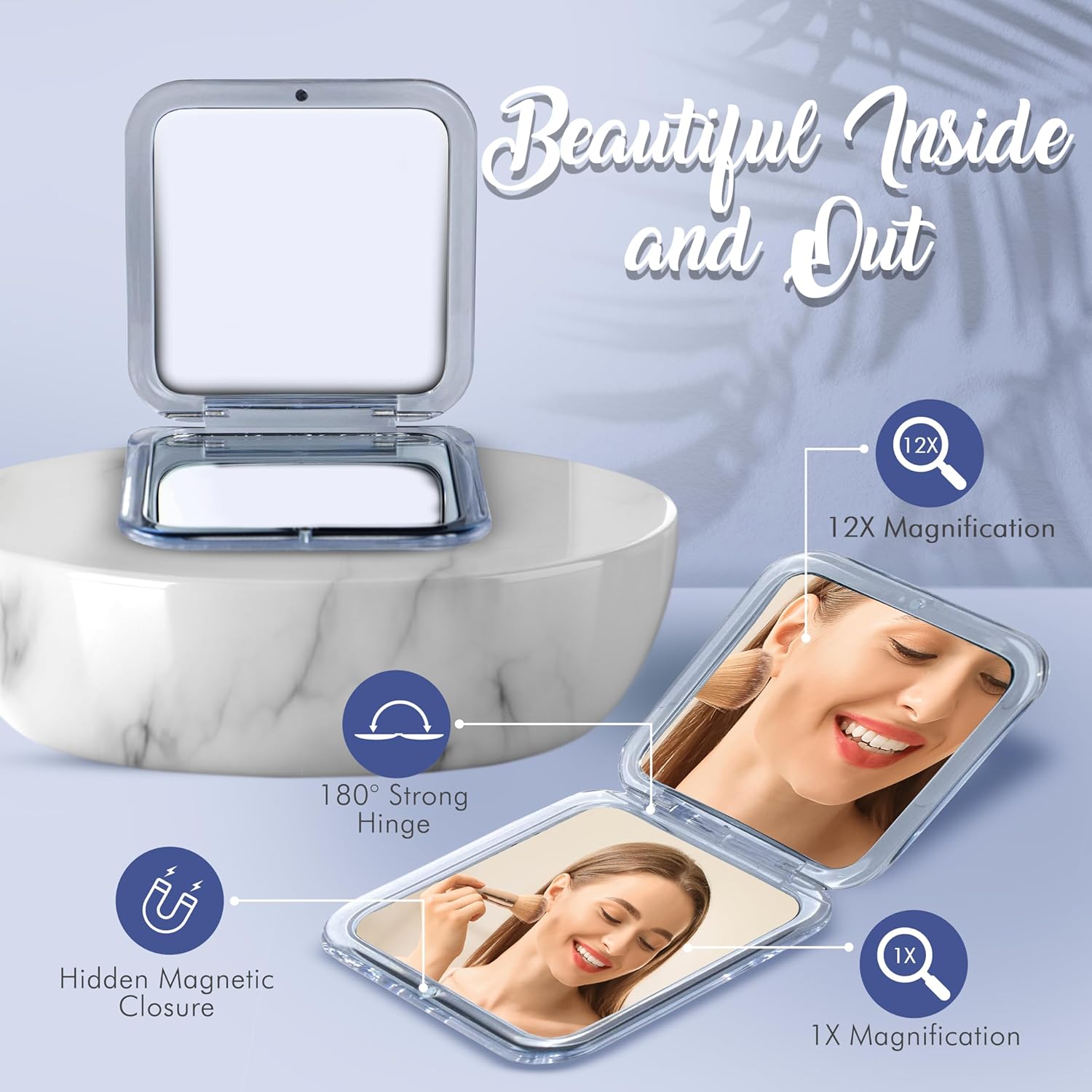 12X Square Magnifying Compact Mirror (Silver)