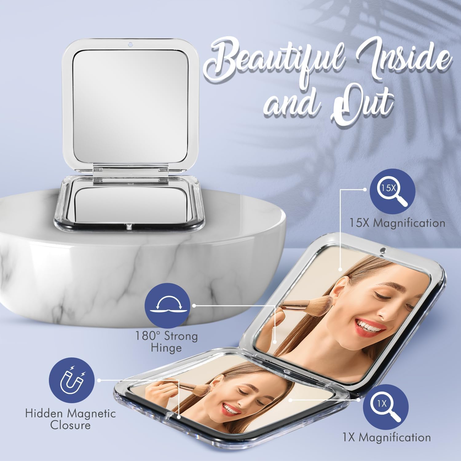 15X Square Magnifying Compact Mirror (Black)