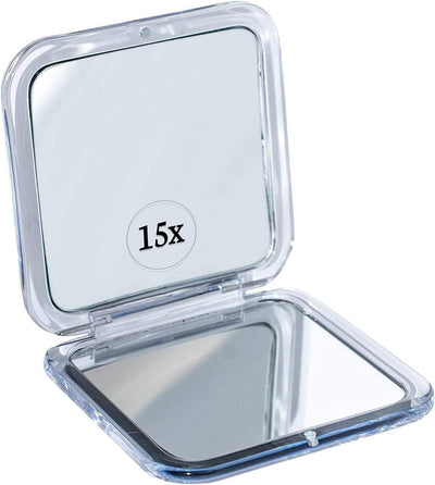 15X Magnifying Travel Mirror, Compact & Foldable, 3.3" (Square)