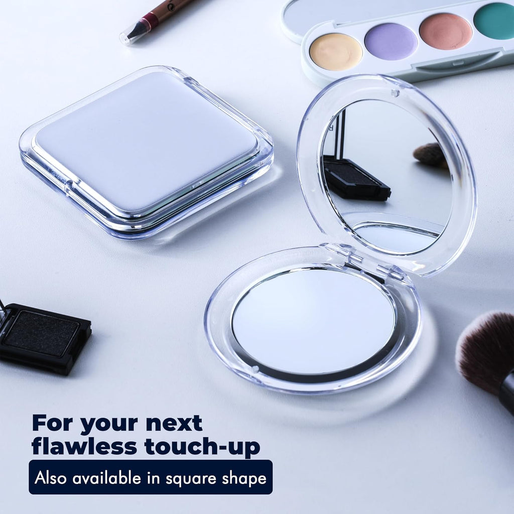 MIRRORVANA Small Compact 20X Magnifying Mirror for Travel - Handheld, Foldable & Very Lightweight - Mini Pocket-Sized Magnified Mirror for Purse - Round 3.3” Diameter