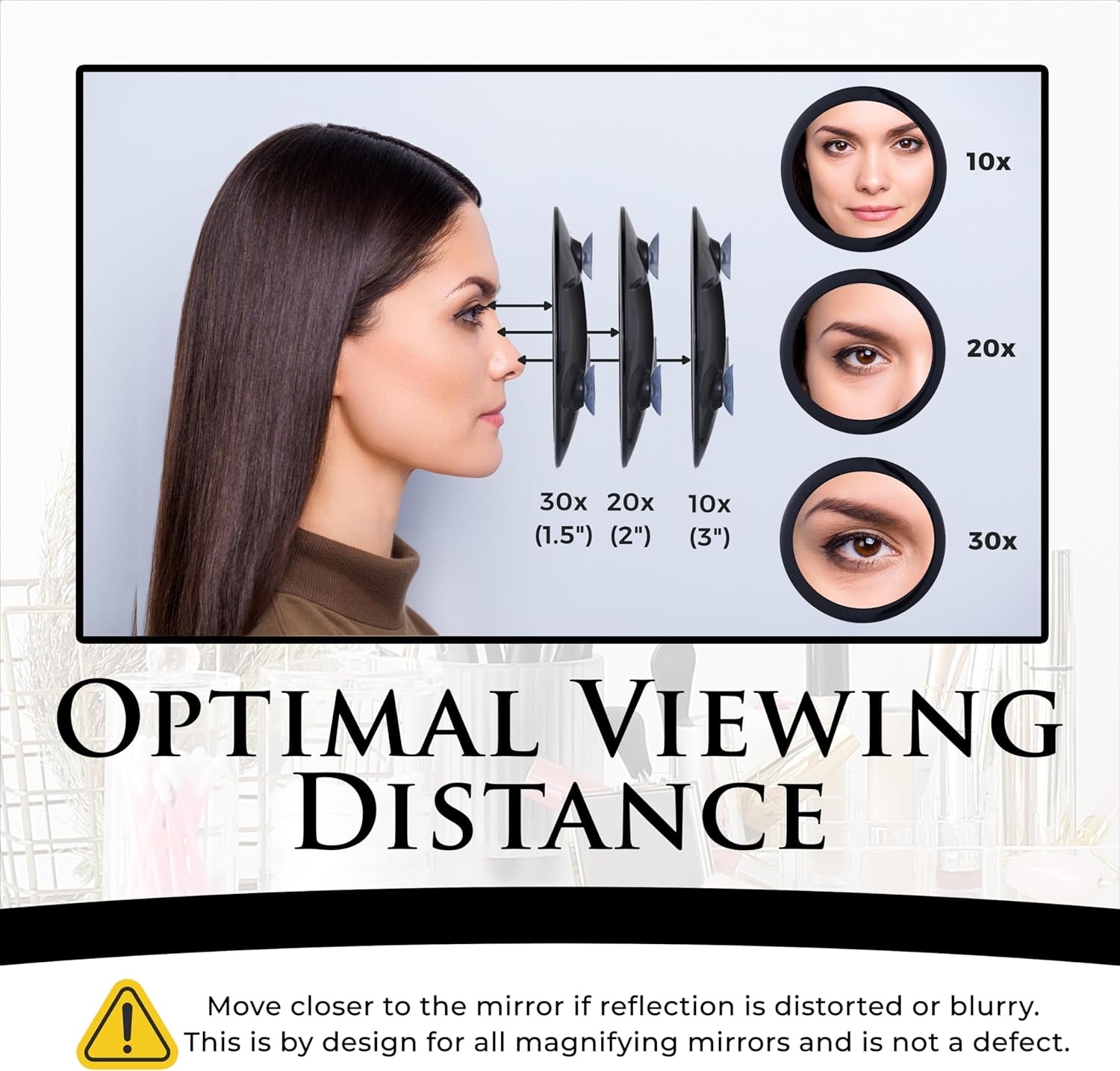 30X Magnifying Makeup Mirror with Suction Cups (Black)