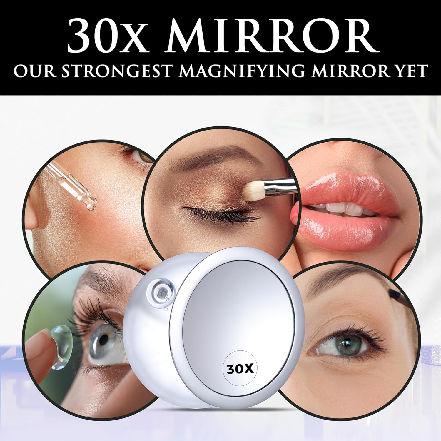 30X Magnifying Makeup Mirror with Suction Cups (Chrome)