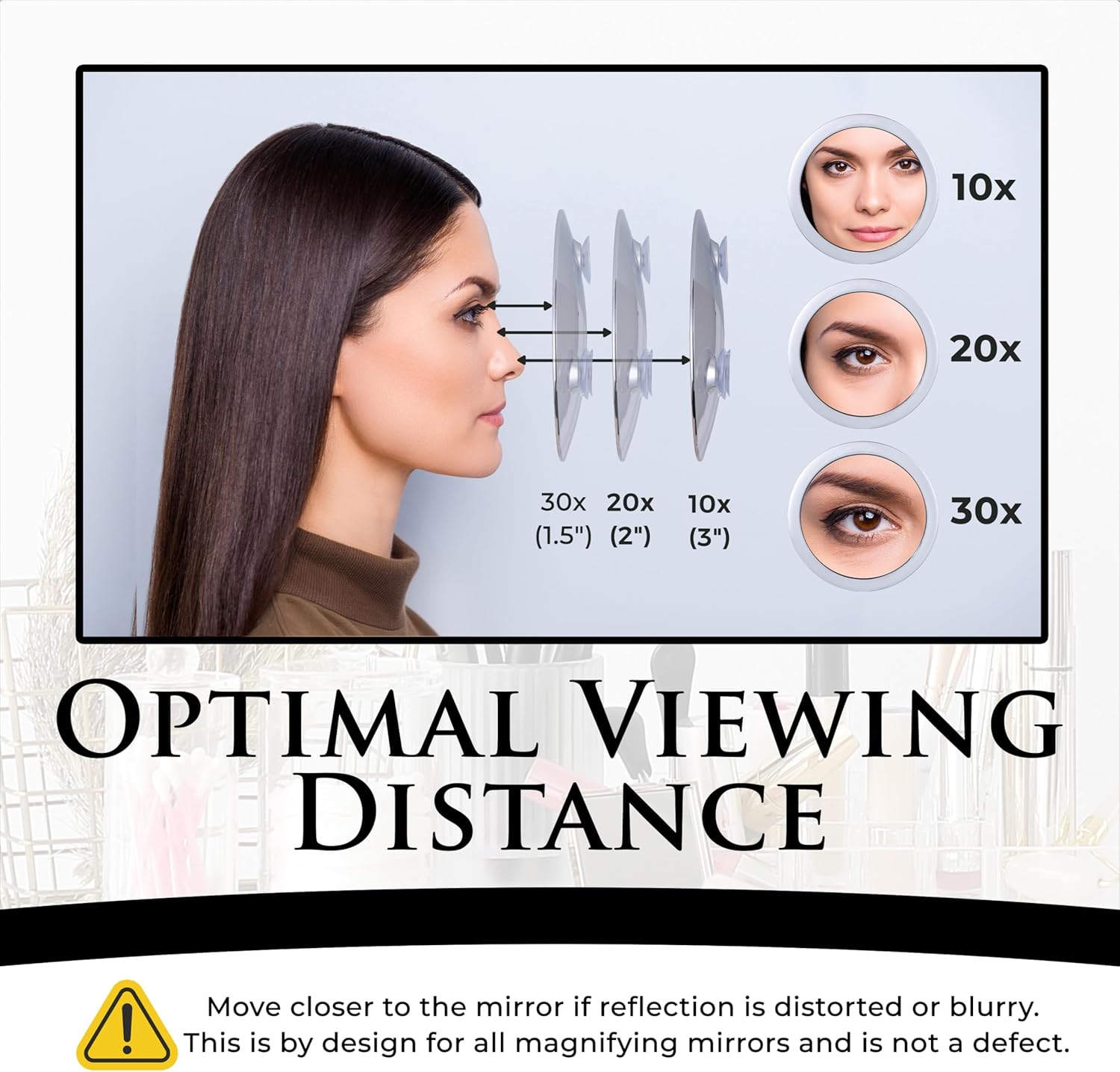 30X Magnifying Makeup Mirror with Suction Cups (Chrome)