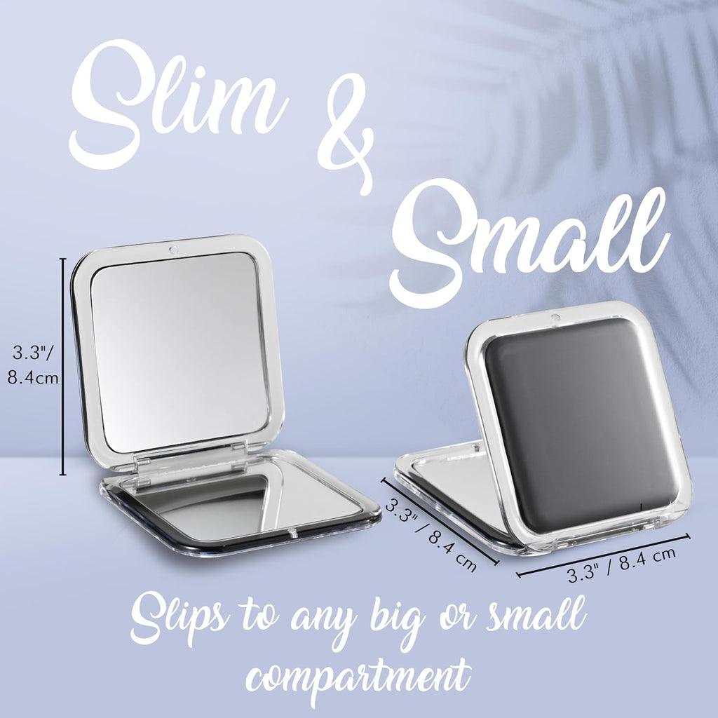 MIRRORVANA 30X Compact Magnifying Mirror for Travel, Handheld and Foldable Square Design - Lightweight Mini Pocket-Sized Magnified Mirror, Ideal for Purse or Handbag Use - 3.3" x 3.3" (Black)