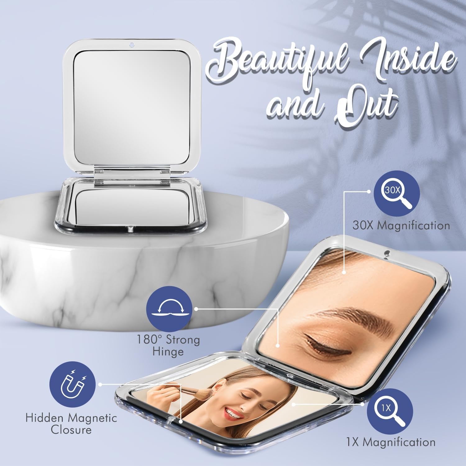 30X Square Magnifying Compact Mirror (Black)