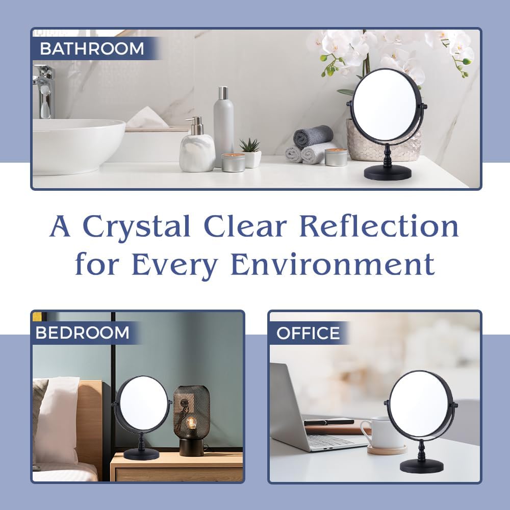 15X/1X Magnifying Tabletop Mirror, 6" Wide and 9" Tall (Black)