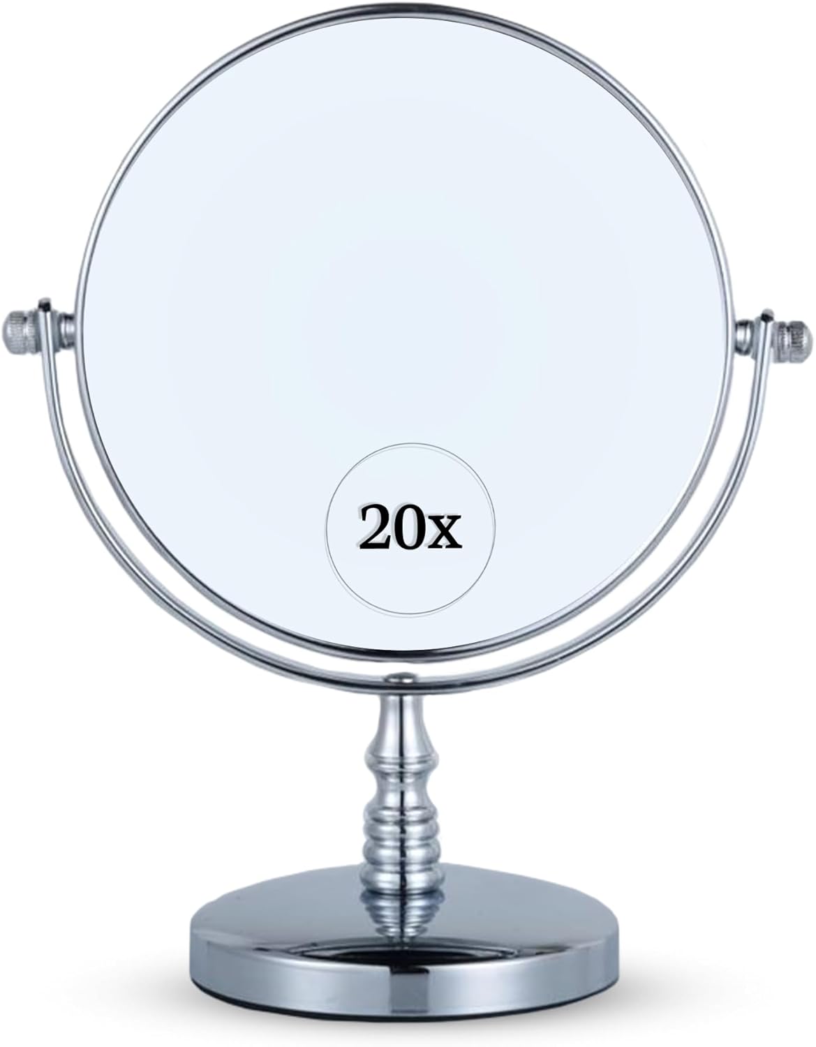 20X/1X Magnifying Tabletop Mirror, 6" Wide and 9" Tall (Chrome)