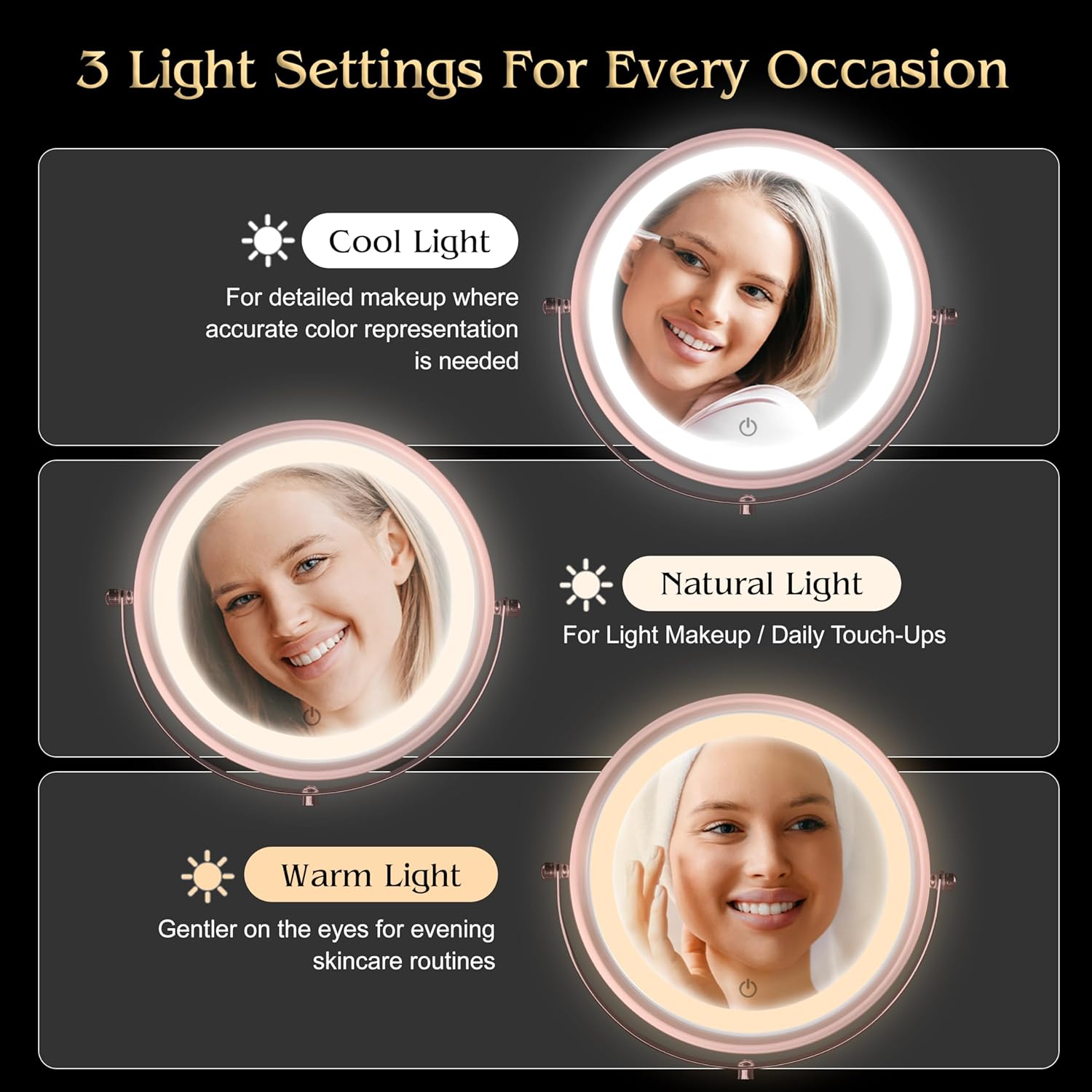 Lighted 15X/1X Magnifying Tabletop Makeup Mirror, 8" Wide (Bronze)