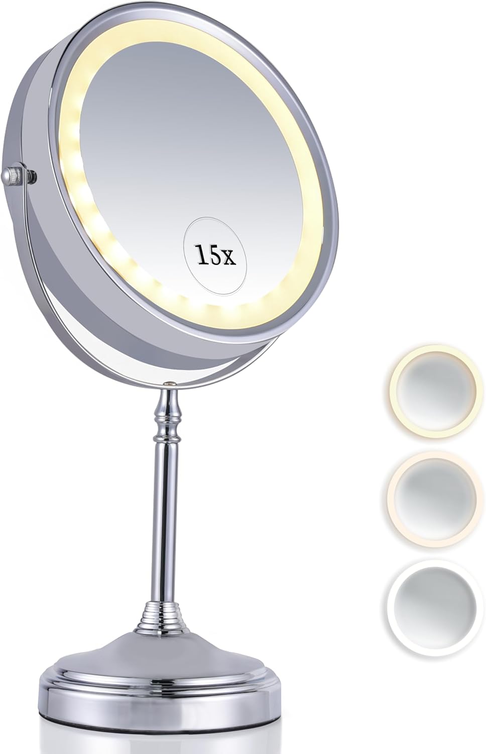 Lighted 15X/1X Magnifying Tabletop Makeup Mirror, 8" Wide (Chrome)