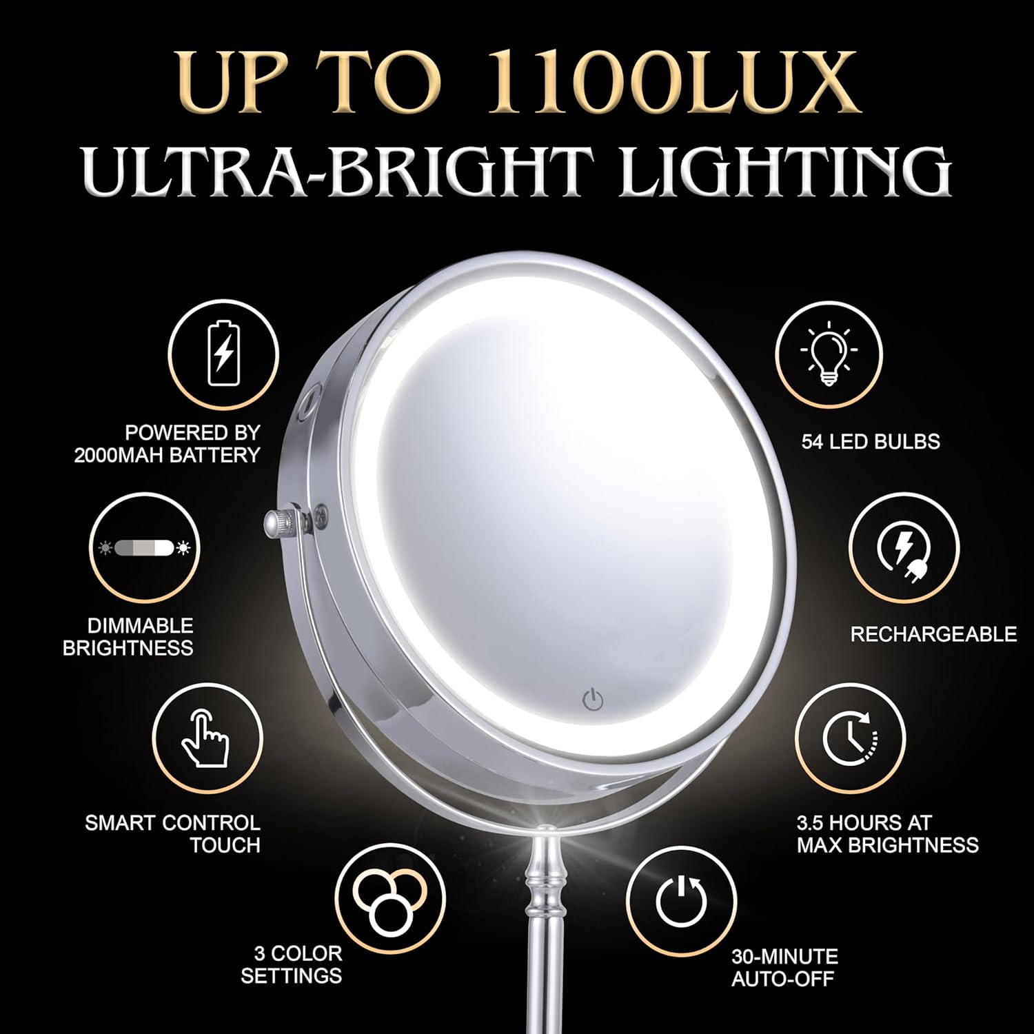 Lighted 15X/1X Magnifying Tabletop Makeup Mirror, 8" Wide (Chrome)