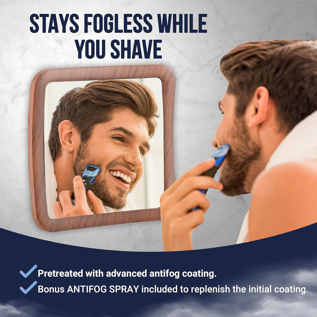 MIRRORVANA Fogless Shower Mirror for Shaving - Shatterproof Surface, Upgraded Suction Cup, and 360° Swivel Design - 6.3" x 6.3" (Bamboo Print)
