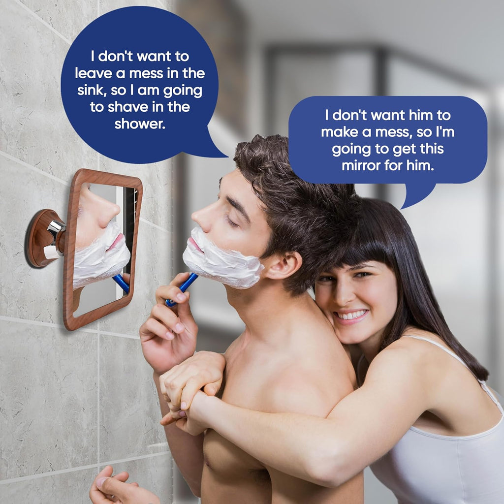 MIRRORVANA Fogless Shower Mirror for Shaving - Shatterproof Surface, Upgraded Suction Cup, and 360° Swivel Design - 6.3" x 6.3" (Bamboo Print)