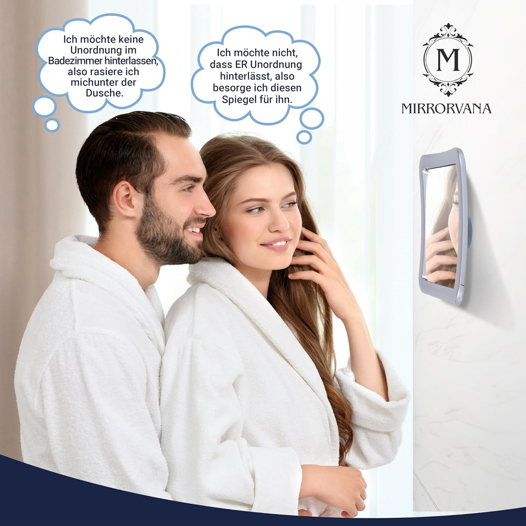 MIRRORVANA Small Fogless Shower Mirror for Travel - Square Design with Triple Suction Cups, Shatterproof Stick On Shaving Mirror for Bathroom and Travel Use - 5.3" x 5.3" (Chrome)