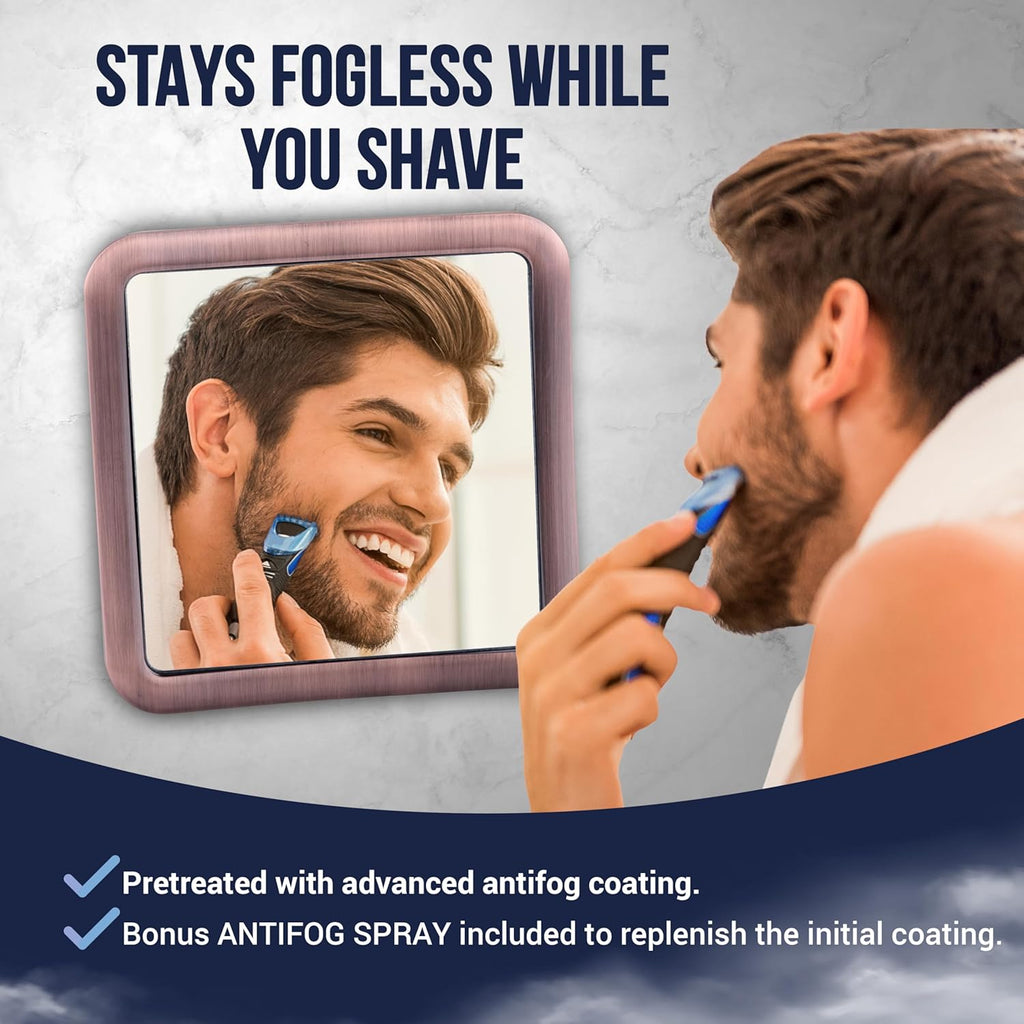 MIRRORVANA Fogless Shower Mirror for Shaving with Improved Suction and 360° Swivel - Unbreakable Fog Free Mirror for Men and Women - 6.3" x 6.3" (Bronze)