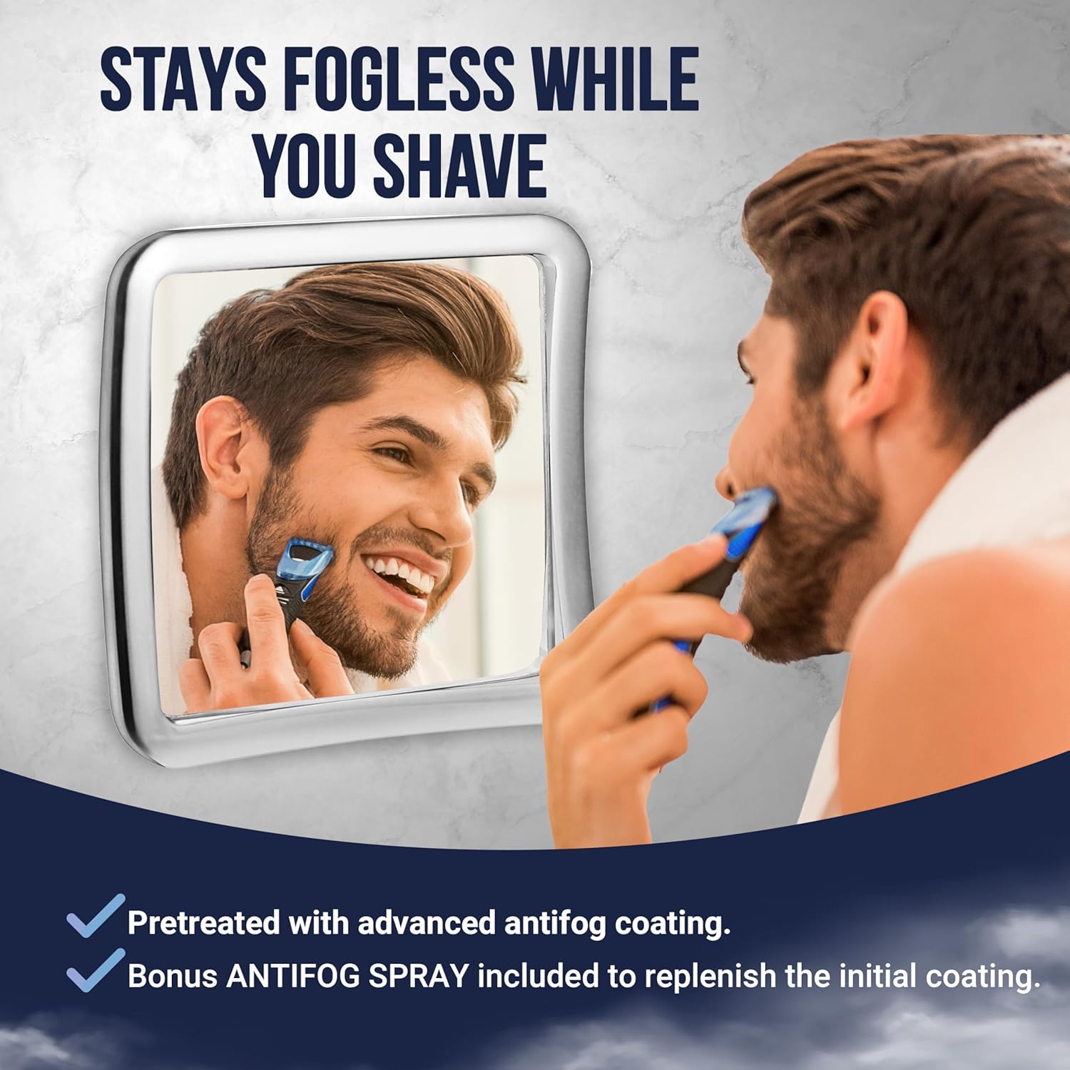 Fogless Shower Mirror for Shaving with Suction Mount (Chrome with Gray Suction)
