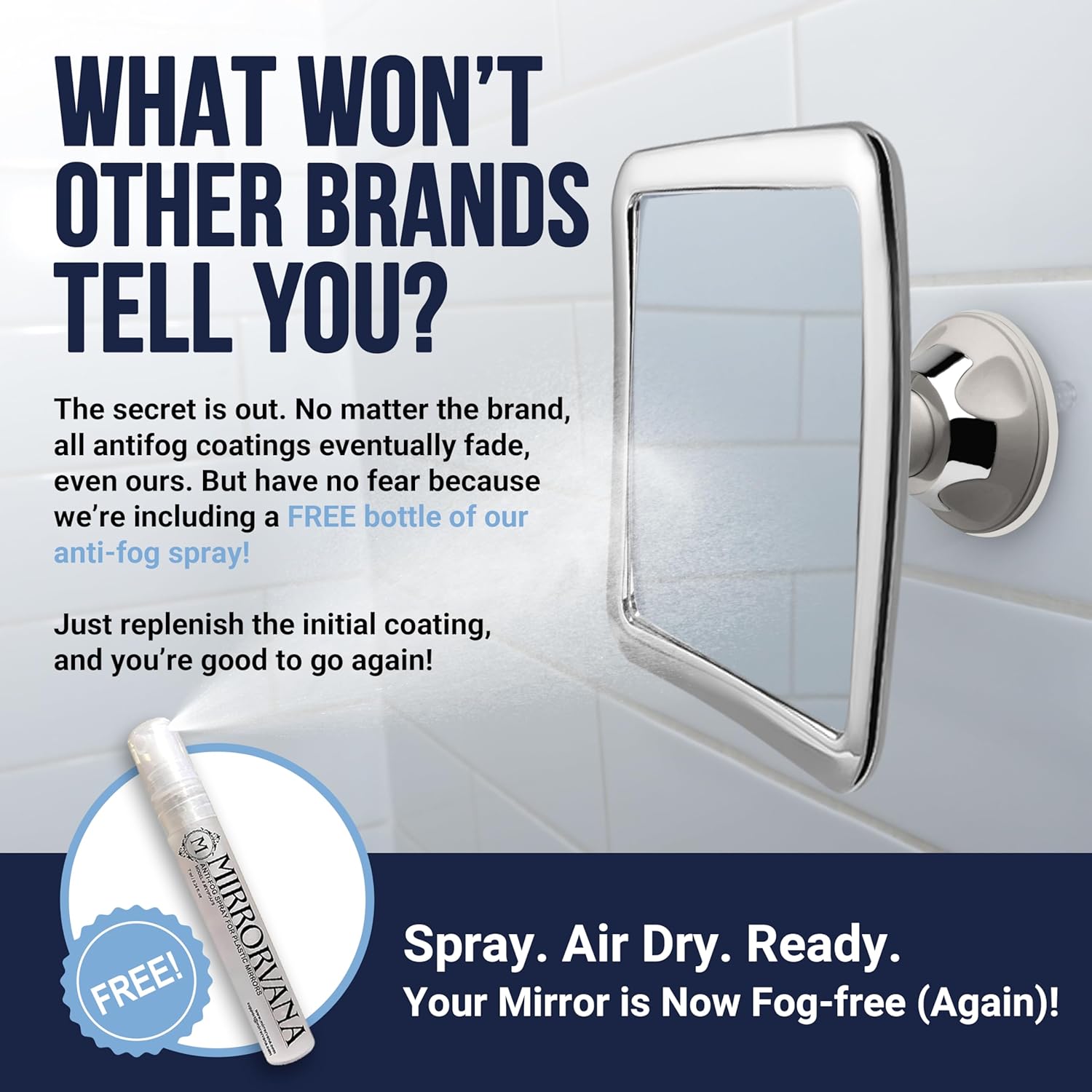 Fogless Shower Mirror for Shaving with Suction Mount (Chrome with Gray Suction)