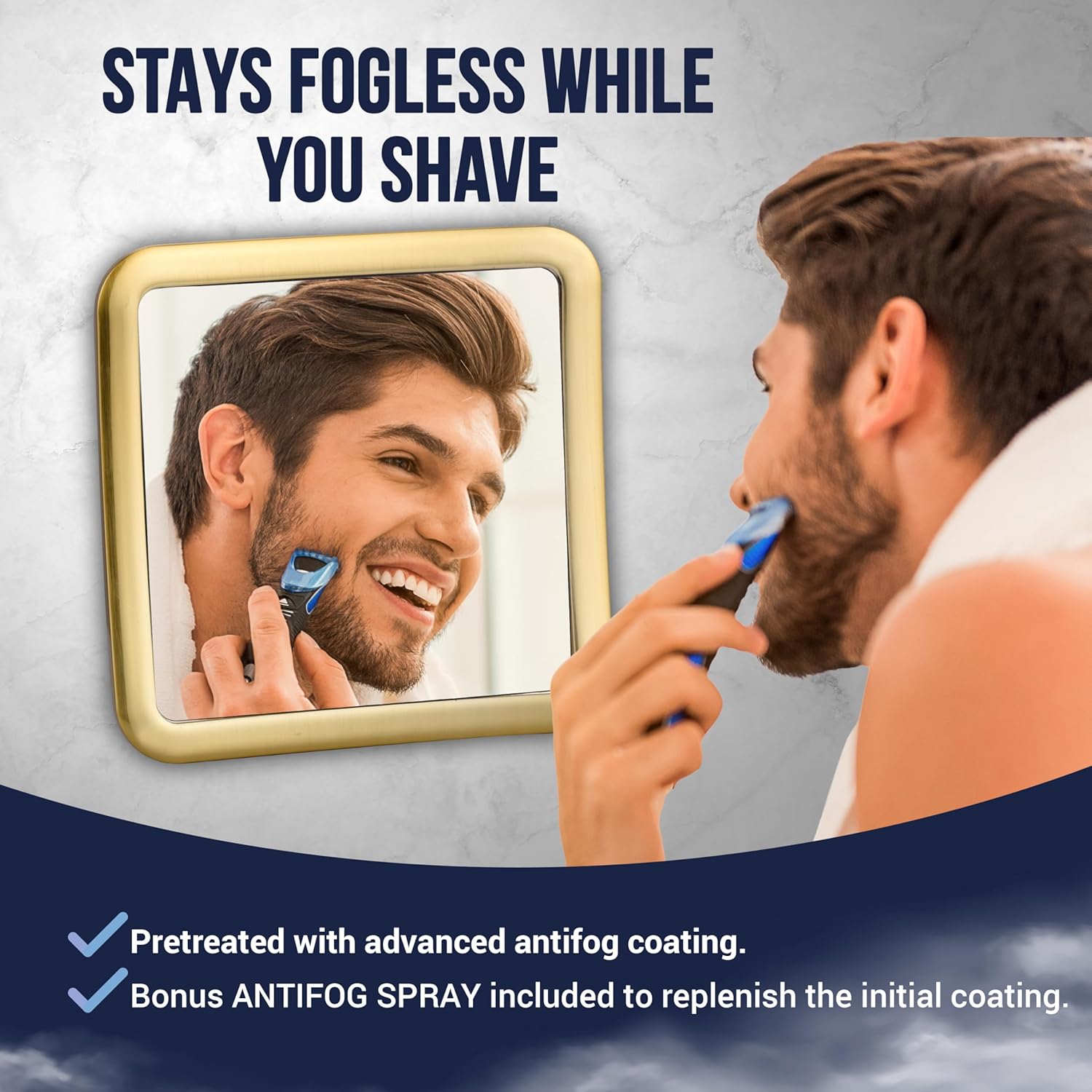 Fogless Shower Mirror for Shaving with Suction Mount (Gold)