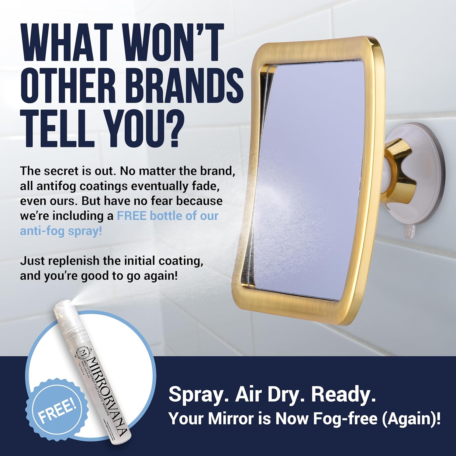 Fogless Shower Mirror for Shaving with Suction Mount (Gold)