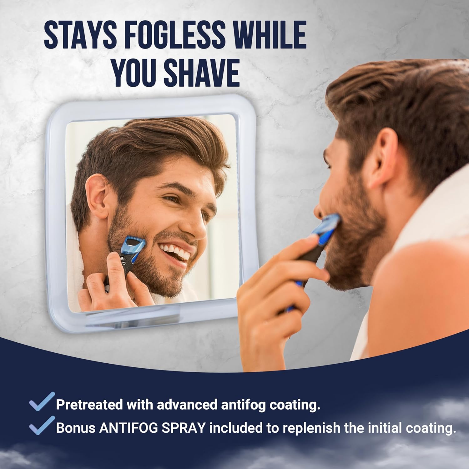 Fogless Shower Mirror for Shaving with Suction Mount (White with Gray Suction)