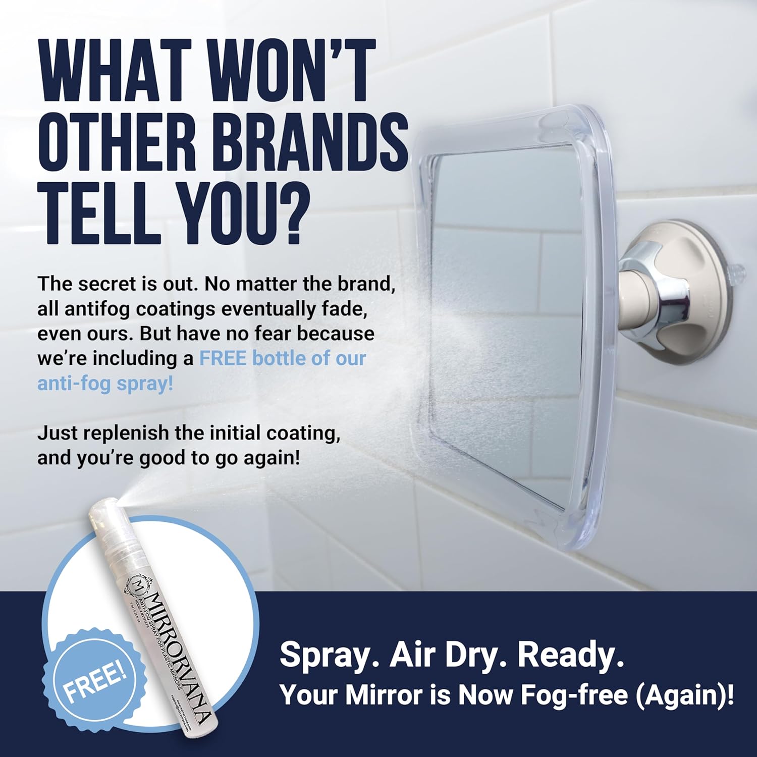 Fogless Shower Mirror for Shaving with Suction Mount (White with Gray Suction)