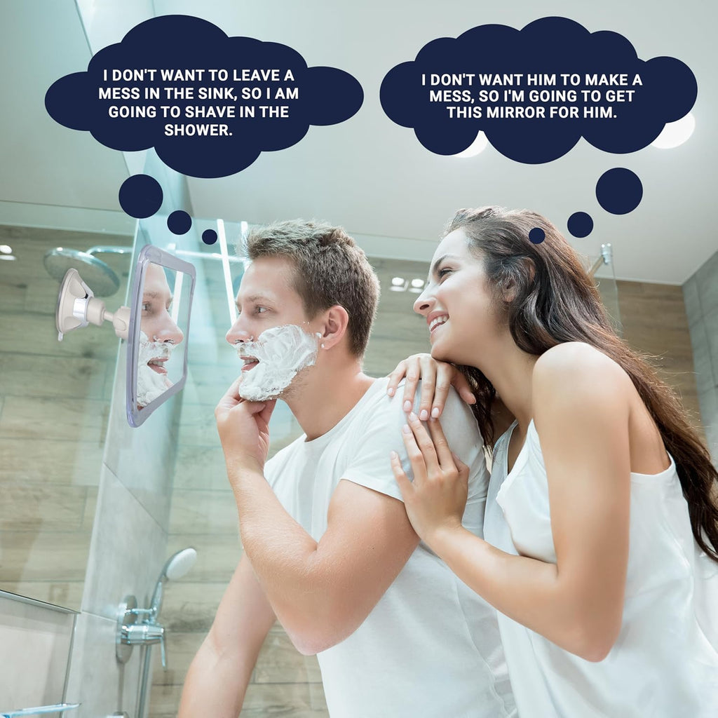 MIRRORVANA Fogless Shower Mirror for Shaving with Upgraded Suction-Cup, 1X Magnifying, 6.3 x 6.3 Inch (Translucent Frame, Grey Suction)