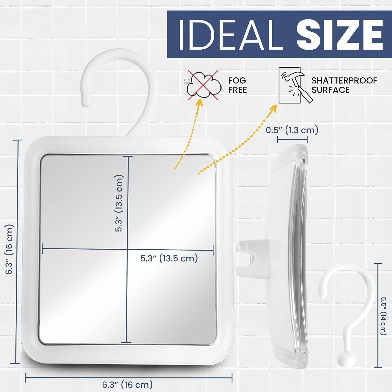 Hangable Fogless Shower Mirror (White)